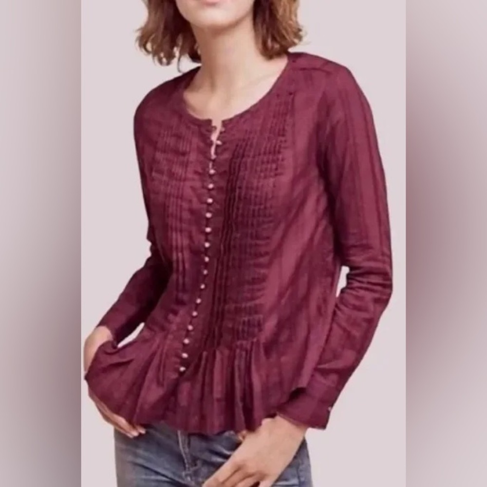 ANTHROPOLOGIE ~ ELISE BLOUSE ~ MERLOT BUTTON DOWN ~ SIZE SMALL